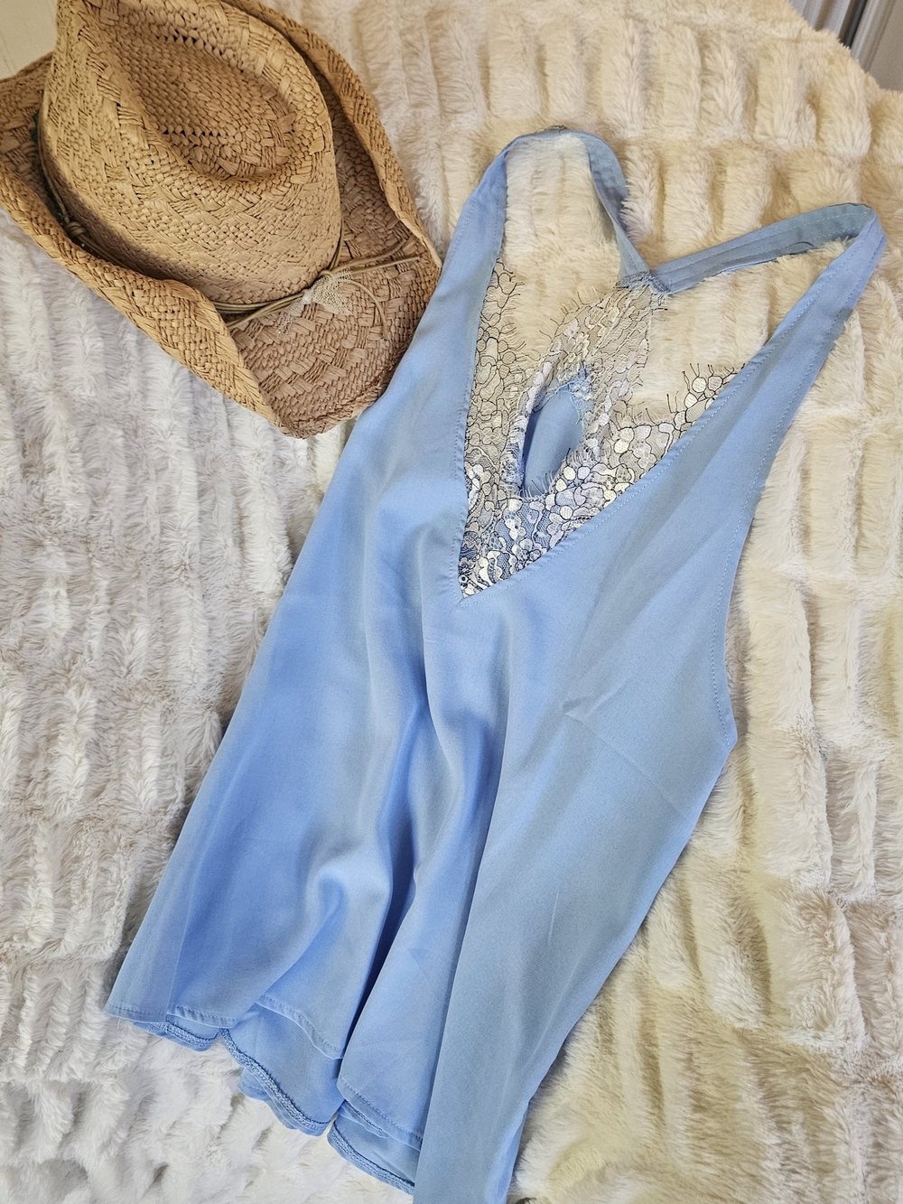 Light Blue Lace-Trim V-Neck Camisole